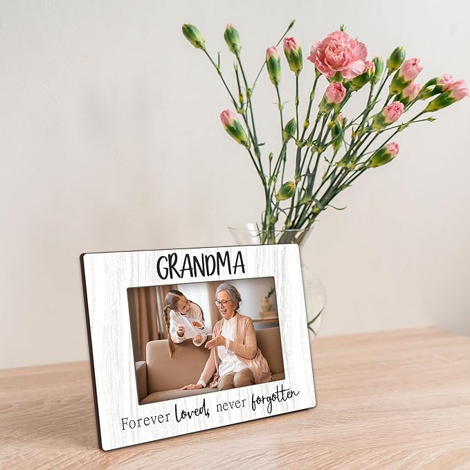Grandma picture Frame,White Wood Sentiments “Forever Love Never Forgotten” Picture Frame, Thoughtful Photo Gift for Grandma, Elegant Tabletop and Desk Display