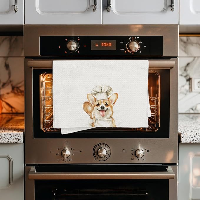 Funny Corgi Chef Kitchen Towels, Corgi Lover Gifts for Women Men, Gifts for Chef, Funny Dog Decorative Dish Hand Tea Towels for Kitchen Bakery, 16x24 Inch