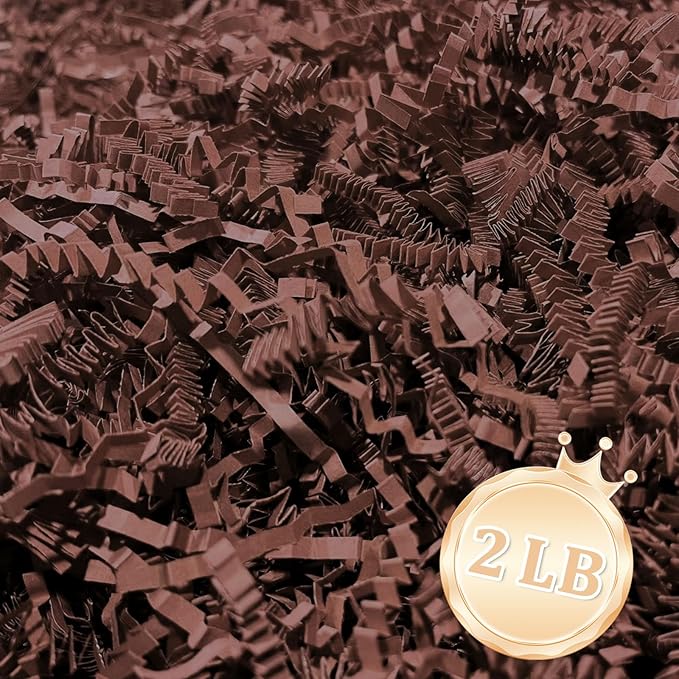 2 LB Brown Crinkle Cut Paper Shred Filler Great for Gift Wrapping, Deep Coffee Basket Fillers, Birthday, Gift Wrapping, Anniversary, Halloween Thanksgiving Christmas Party Decor Filling Supplies