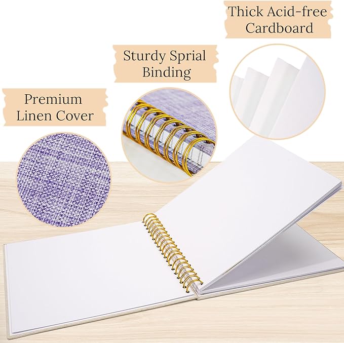 Scrapbook Photo Album Linen Cover, 12 x 12 Inch Hardcover Kraft White Pages Memory Book, for Travel Wedding Guest Book Christmas Baby Shower (40 Sheets/ 80 Pages,Purple)