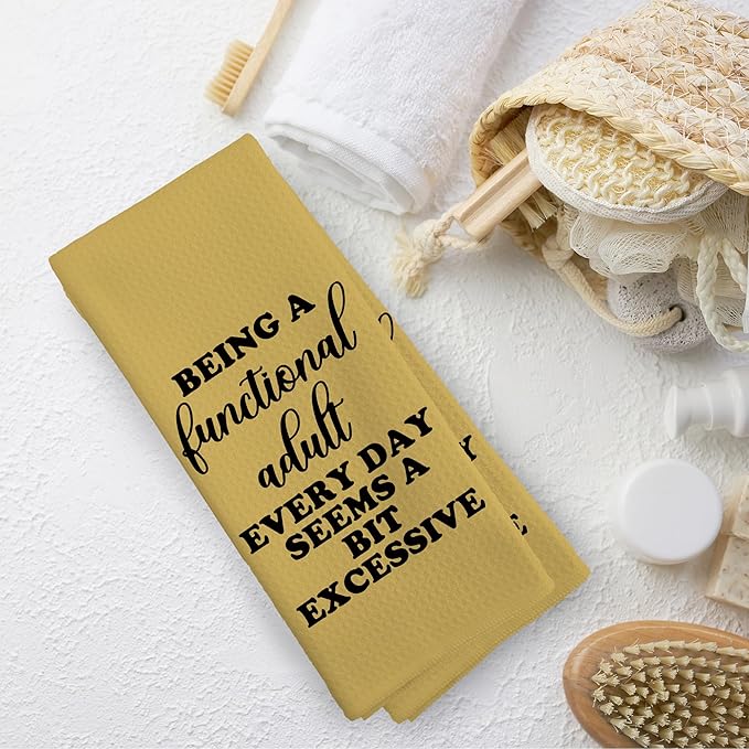 Funny Sarcastic Adult Yellow Dish Towels 16x24 Inches, Decorative Absorbent Hand Tea Kitchen Bathroom Towels
