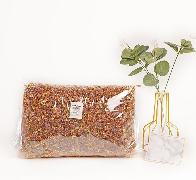 Bobobag - 1LB Crinkle Cut Paper Shred Filler Recyclable Gift Wrap Confetti Raffia Grass Shiny Shred Paper for Easter Baskets Filler Creative Eggs Decor(Gold)