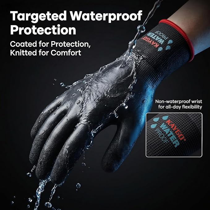 KAYGO Winter Waterproof Work Gloves for Men and Women, 3 Pairs Thermal Insulated Freezer Rubber Coated Gloves,Super Grip,KG160 (L, Black)