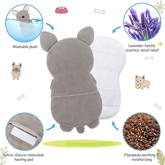 Microwave Heating Pad for Period Cramps&Pain Relief,French Bulldog Microwavable Heating Pads for Birthday Mother's Day,Heating Pad for Women Kid with Lavender Scented,Cute Animal Heat Pack for Knee