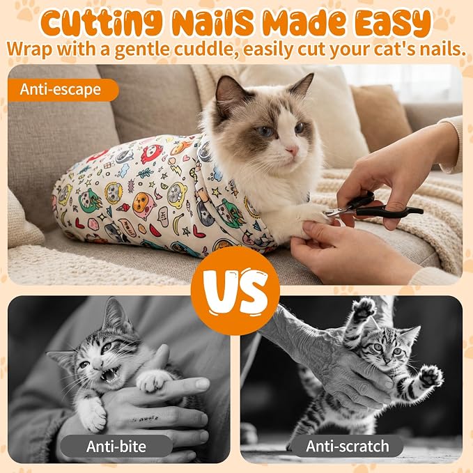 27.55" Cat Grooming Wrap for Cutting Nails Self Adhesive Cat Wrap for Nail Clipping Cat Restraint Blanket for Pet Cleaning and Beauty
