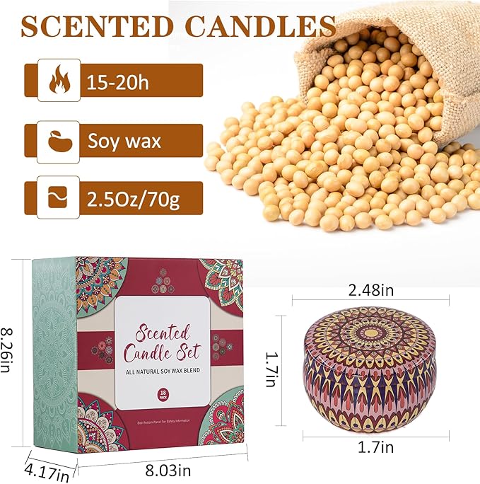 Scented Candles Gift Set, 18 Pack Aromatherapy Candle Gifts for Women, 45oz 450H Long Burning Soy Wax Jar Candles Set for Home Scented, Retro Court Style - Exclusive for Nobles