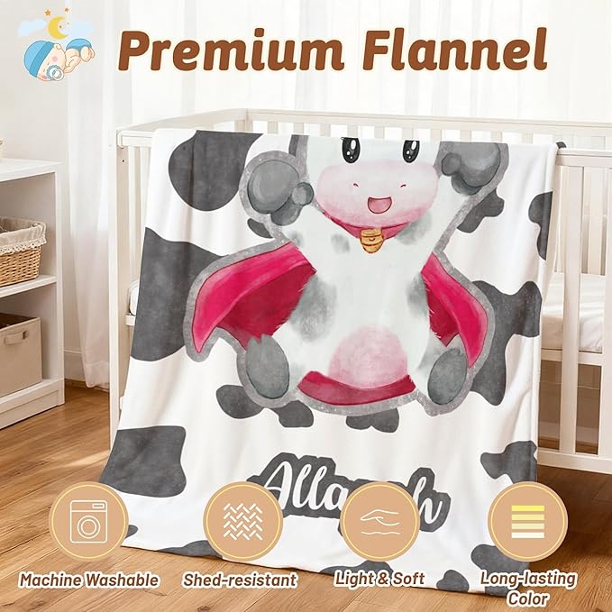Personalized Baby Blankets for Girls Boys, Custom Cow Print Blanket for Baby Kids, Customized Cow Blanket with Name Super Soft, 30"x 40"