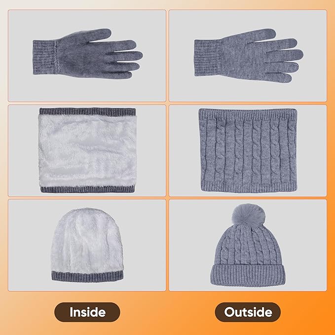 ihuan Winter Hat Scarf Gloves Warmer Christmas Gifts, Warm Knit Beanie Hat Touch Screen Gloves Set Neck Scarves for Women