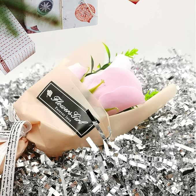 Uptotop 1/2 LB Crinkle Cut Paper Shred Filler for Gift Wrapping Basket Filling, Birthday, Christmas, Thanksgiving, Wedding, Mother's Day, Glitter Silver
