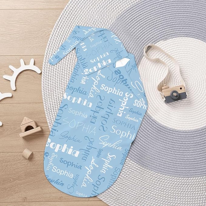 Newborn Swaddle Blankets Hat Name Lettering Blue Sets Soft Baby Receiving Blanket Swaddle Sack for Baby Shower Infant Boy Girl Gift