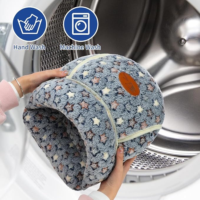 YUEPET Guinea Pig Bed, Warm Fleece Slipper Cuddle Cave, Grey Star | Cozy Guinea Pig House, Portable Guinea Pig Hideout, Soft Coral Fleece, Washable Cushion, Folds Flat