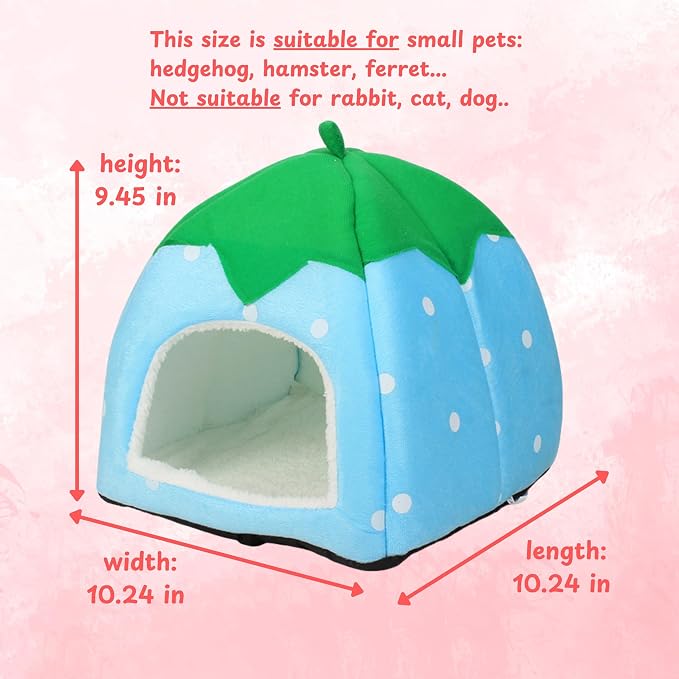 Hides for Hedgehogs Warm Winter Bed, Hedgehog Hideout Bed Nest, Hedgehog Hideout with Disposable Liners, Small Animals Warm House Cage Supplies, Hamster Cage Accessories (Blue, Pee Pads)