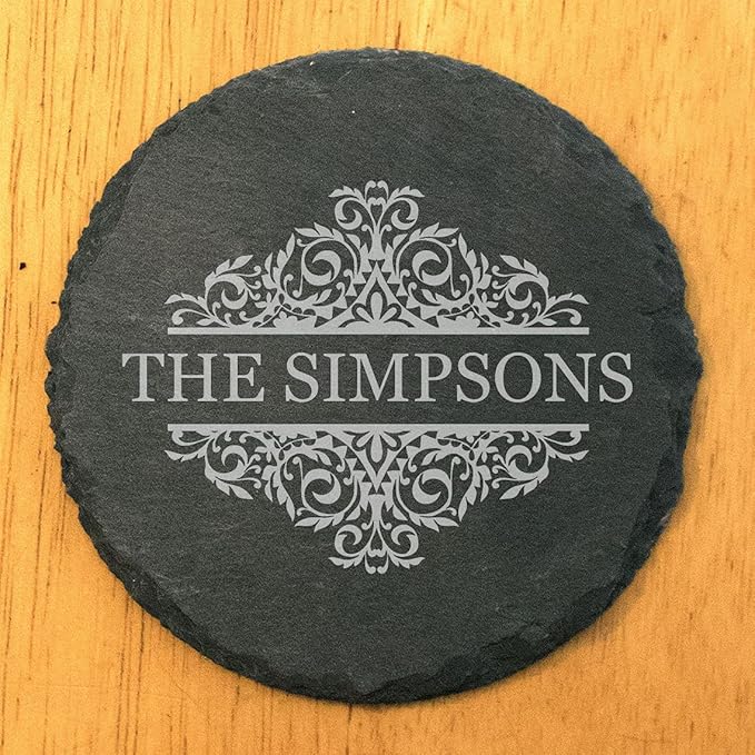 A Touch of Elegance: Personalized Slate Coasters with Family Monogram - Round Slate - Set of 5