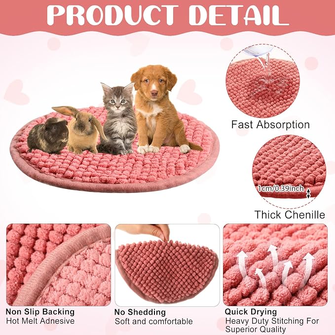 Amylove 4 Pcs Guinea Pig Cage Liner 12 Inch Round Washable Chenille Pee Pads Pet Dog Cat Bedding Training Mat Reusable for Small Animals Puppy Bunny Hamster Chinchilla