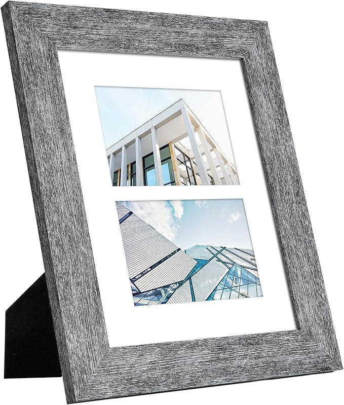 8x10 Picture Frame Display Double 4X6 Picture Frame Collage,Multi Photo Frame with Mat,Plexiglass,Wall or Tabletop Decor,Grey Wood Grain