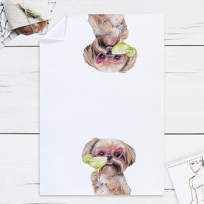 Cabana Bro Shih Tzu Gifts Kitchen Towels, Shih Tzu Gifts for Women Decorative Hand Towels for Bathroom, Funny Lion Dog Chow Chow Cocktail Tequila Dish Tea Towels for Kitchen, 16x24 Inch