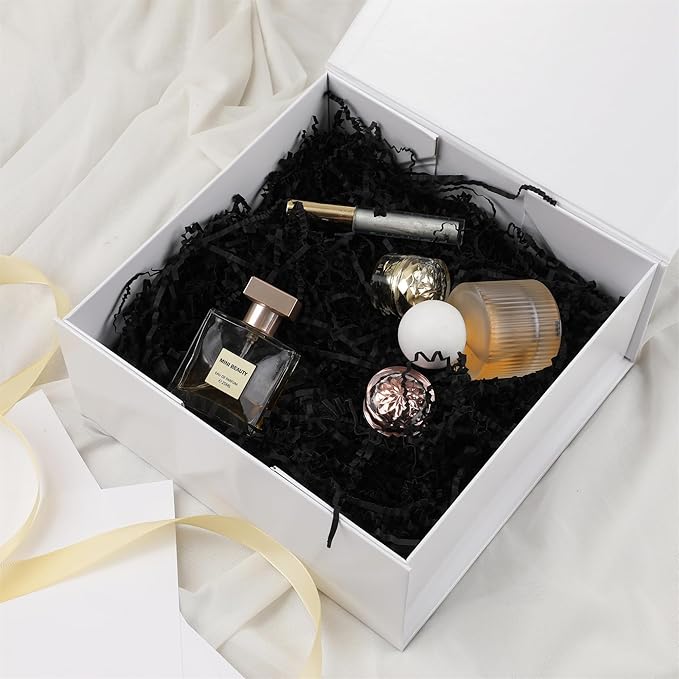 MUMUPACK 4 Pack White Gift Boxes With Lids,9x9x4 Inch Bridesmaid Proposal Box And Printable Stickers,Proposal Boxes With Ribbon For Wedding, Packaging, Present, Birthday