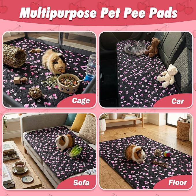 2 Pack Waterproof Guinea Pig Cage Liner, 36" x 60" Washable Reusable Guinea Pig Liner, Super Absorbent Leak-Proof Pet Pee Pad Mats for Guinea Pigs Rabbit Chinchilla Bunny Hamster