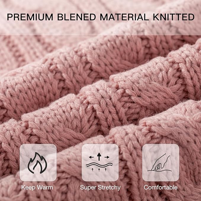 Tavaleu Womens Winter Beanie Hat Scarf Gloves Set, Pom Pom Beanie Warm Knit Scarf Touchscreen Gloves for Cold Weather