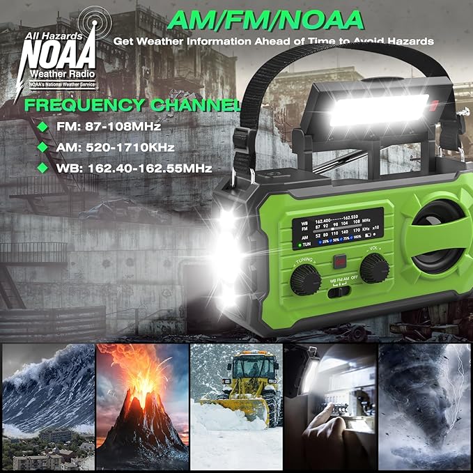 Emergency Weather Radio 37000mWh Solar Hank Crank Radio USB Charged with NOAA/AM/FM, Flashlight, Reading Light, SOS Alarm for Emergency Kit for Indoor Outdoor Power Outage Survival Essentials