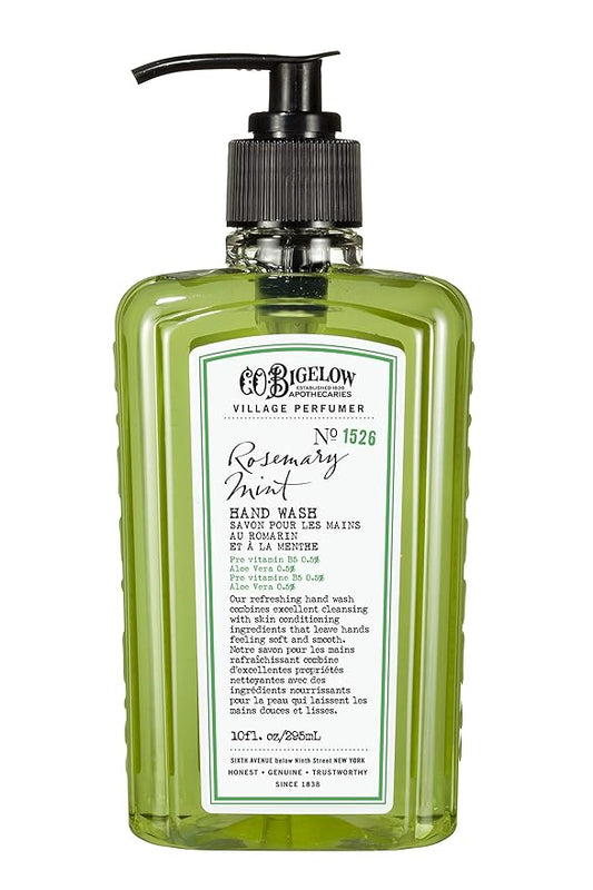 C.O. Bigelow Rosemary Mint Hand Wash, Village Perfumer Liquid Hand Soap with Aloe Vera & B5, 10 Fl Oz