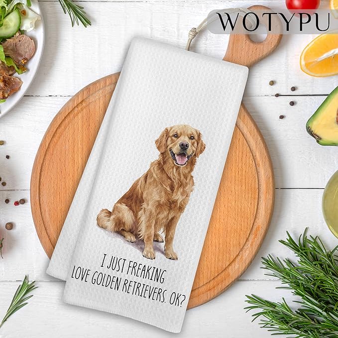 Golden Retriever Gifts Kitchen Towels, Dog Lover Gifts Dish Tea Towels, I Just Freaking Love Golden Retriever Decorative Hand Towel for Bathroom, 16x24 Inch