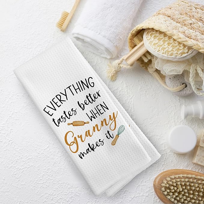 Granny Gifts Kitchen Towels Grandma Gifts from Grandchildren, Grandma Gift for Mothers Day Dish Towel Dishcloth 16x24 Inches, Grandmother Gift Decorative Absorbent Hand Tea Towels Decor