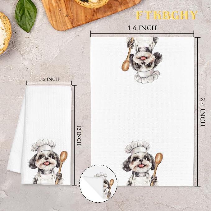 Funny Shih Tzu Chef Kitchen Towels, Shih Tzu Gifts, Chef Gifts for Women Men, Funny Dog Decorative Dish Hand Tea Towels for Kitchen Bakery, 16x24 Inch