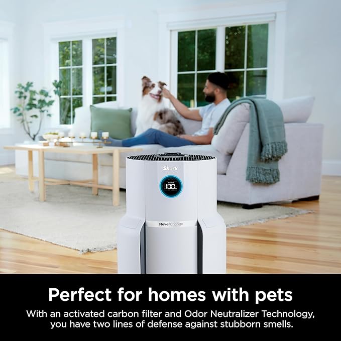 Shark Air Purifier for Home with NeverChange(5-Year) HEPA Air Filter, 1400 sq. ft. for Powerful Multi-Room Purification, Filters Smoke, Captures 99.98% of Particles & Dust, HP302, White
