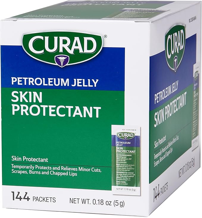 CURAD Petroleum Jelly Skin Protectant, Healing Ointment for Dry Cracked Skin, 144 Count Packets