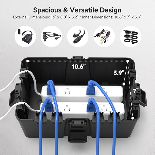 Cable Matters Weatherproof Outdoor Electrical Box - Large Outdoor Electrical Box (13 x 8.8 x 5.2 Inches) with 8 Cable Entry Ports, Easy Wall Mount for Plug & Socket Protection