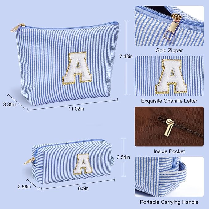 YOOLIFE Initial Makeup Bag |Teen Girl Gifts Trendy Stuff for Girls | Travel Makeup Bag for Girls Gifts | Gifts for 3 4 5 6 7 8 9 10 11 12 13 Year Old Girls | Christmas Gifts for Girls Teen Girl Blue K
