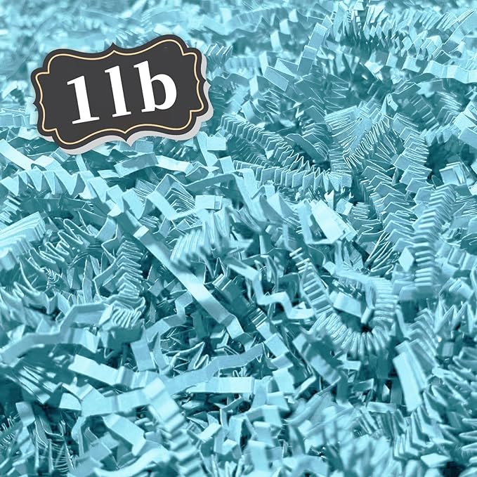 ZEBMOON 1 LB Sky Blue Crinkle Cut Paper Shred Filler Great for Gift Wrapping, Basket Filling, Birthday, Wedding, Halloween, Thanksgiving, Christmas Day, New Year Party Decorations Filling Supplies