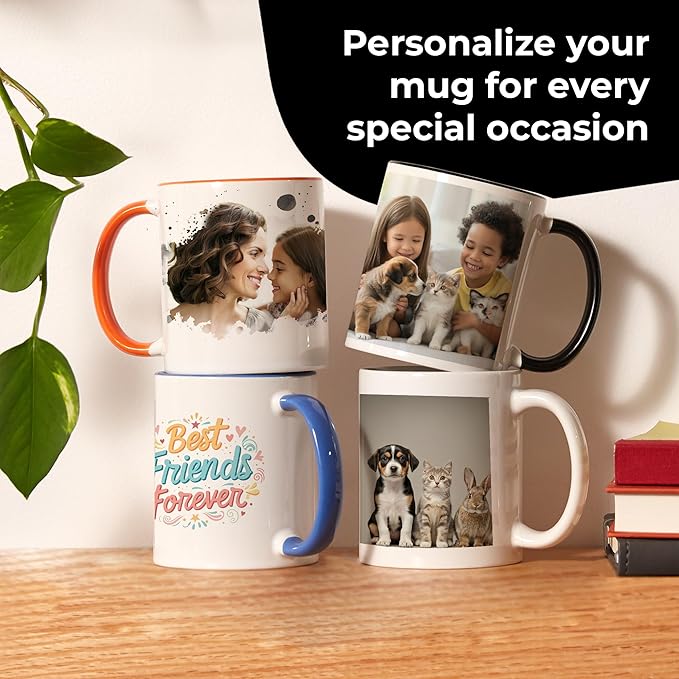 Personalized Mug, Custom Ceramic Mug with Photo and Text, 11oz, Pack of 1, Glossy Coffee Cup, Perfect for Christmas, Secret Santa or as Holiday Gift for Family or Friends, White/Solid Black