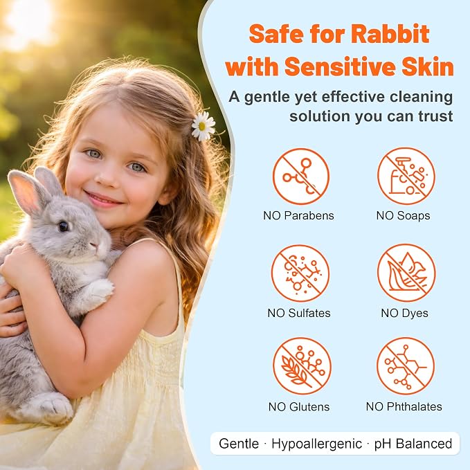 Waterless Rabbit Shampoo | Fragrance-Free & No Rinse Cleanser for Small Pets | Gentle for Sensitive Skin, Ideal for Ferrets, Guinea Pigs, Bunnies, Hamsters & Sugar Gliders, 3.38 fl oz (Fragrance Free)