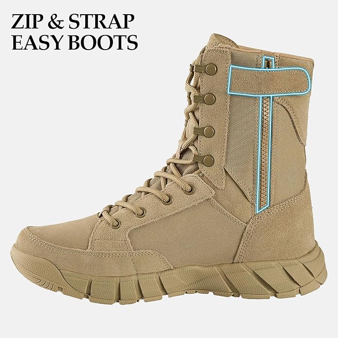 FREE SOLDIER Men's Work Tactical Boots 8 Inches Lightweight Combat Boots Durable Suede Leather Military Boot Desert Boot