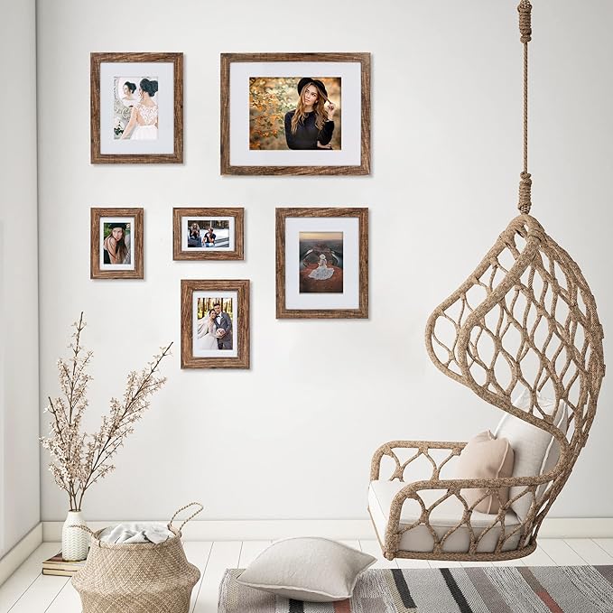 5x7 Picture Frame Set of 2, Made of Real Glass and Rustic Brown Wooden Frame - Display Pictures 4x6 with Mat or 5x7 Without Mat, 5 by 7 Photo Frame for Wall or Tabletop Display