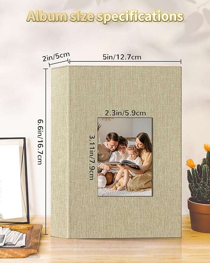 Photo Album 4x6 with 100 Pockets,Slip-in Picture Albums,Linen Cover Memory Book with Front Window,White Page Vertical Photo Book for Wedding,Family,Anniversare,Baby,Vacation