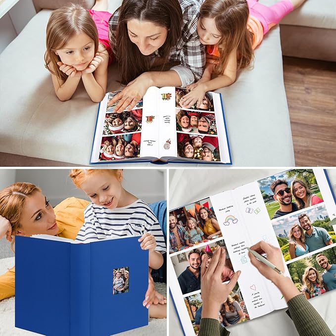 XFveivoo Photo Album 4x6 450 Photos with Writing Space,4 x 6 Photo Book Linen Cover with Front Window, 4x6 Picture Album 450 Photos Photo Album Book for Wedding Kids Travel Family Baby Pictures, Blue