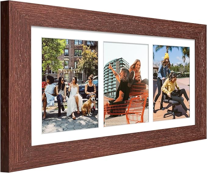 8x16 Picture Frame Display 3 opening Picture Frame 5x7 Collage,Multi Photo Frame with Mat,Plexiglass,Horizontal and Vertical Formats for Wall Decor,Walnut Wood Grain