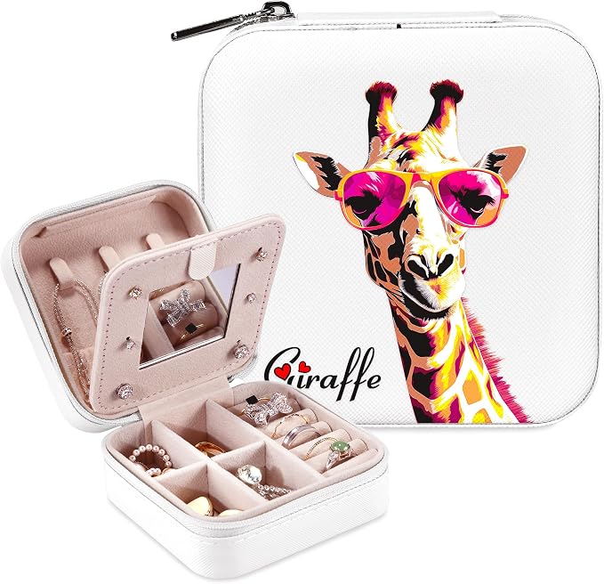 Giraffe Jewelry Box, Gifts For Women Teens Girls, Giraffe Lovers Themed Stuff Items Accessories Things Merchandise Decor Merch, Travel Ring Earrings Necklace Organizer Holder!