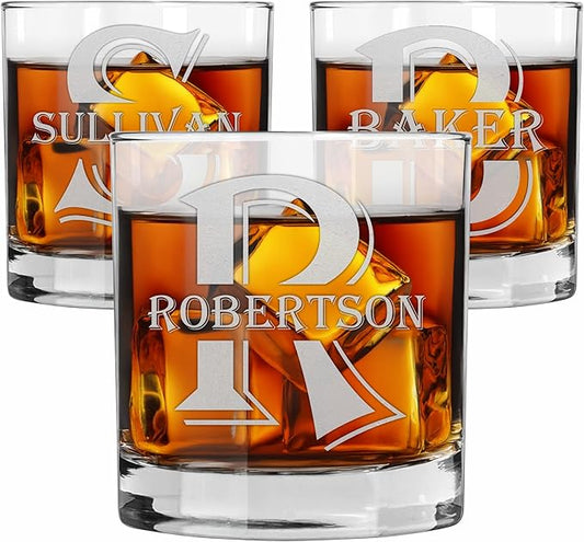 Blue Ridge Mountain Gifts - Custom Engraved Whiskey Glass - 11 oz Old Fashioned Tumbler - Personalized Monogram with Last Name - Wedding, Groomsmen, Father's Day & Birthday Gift for Men (3)