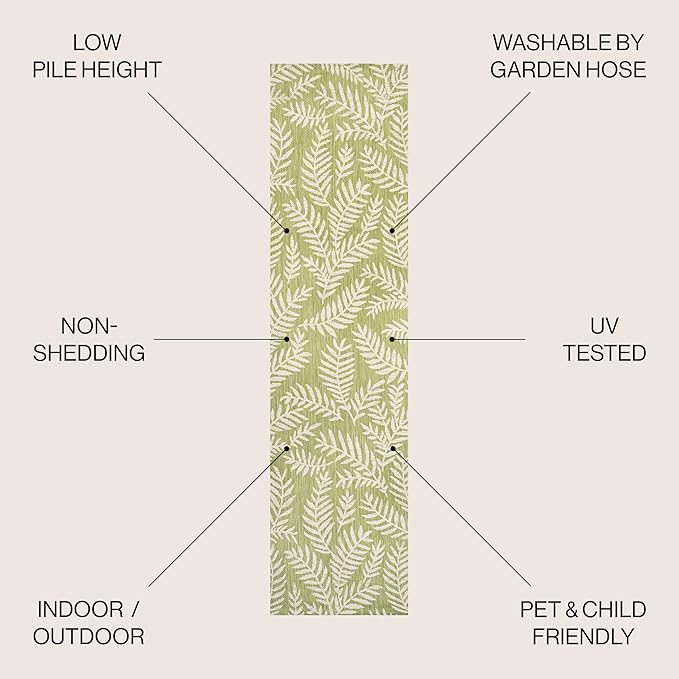 JONATHAN Y Palm Frond Indoor Outdoor Runner Rug 2X10 Green/Cream, Nevis for Backyard, Patio, Porch, Easy-Cleaning, High Traffic, Pet-Friendly, Non-Shedding (SMB119D-210)