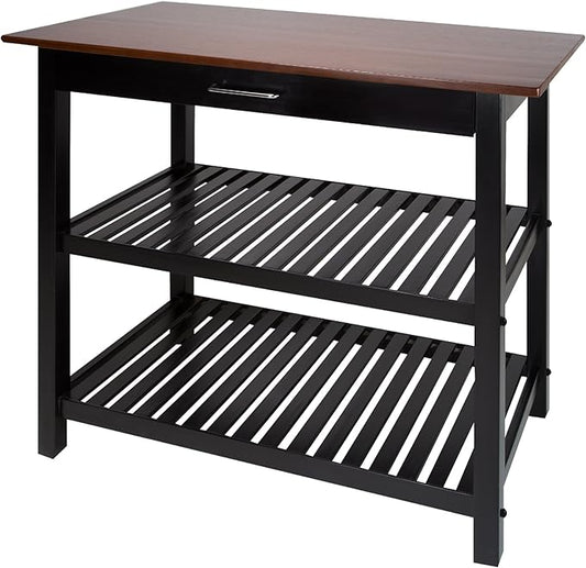 Casual Home Kitchen Island with Solid American Hardwood Top, Walnut&black