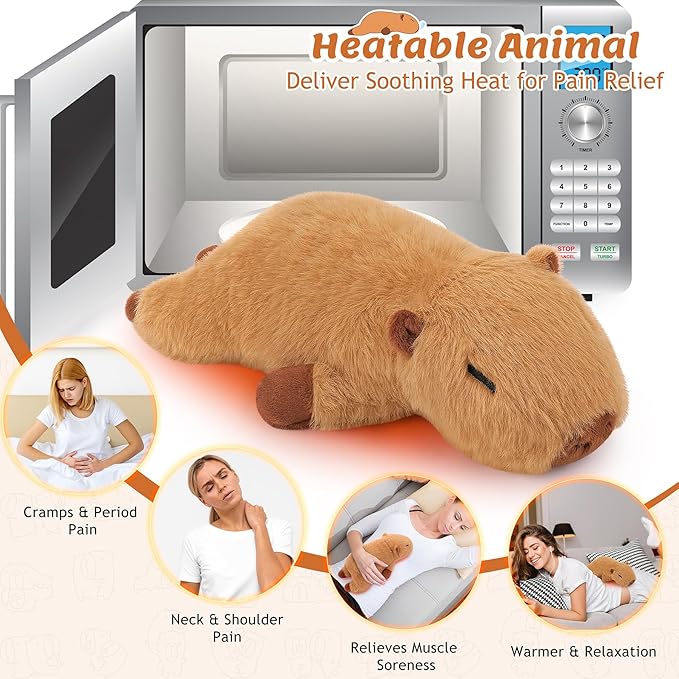 1.8lb Capybara Microwavable Heating Pad-14'' Cuddly Capybara Heating Pads for Cramps &Period Pain Relief for Women,Heatable & Coolable Stuffed Animals Bedtime Birthday Gift for Women Kids
