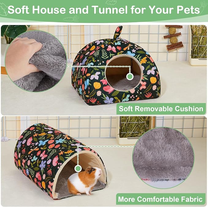 Bienbee Guinea Pig Hideout, 2 Piece Washable Set for Small Animals Large | Guinea Pig Bed With Soft Plush, Resilient Padding, and Easy Machine Washing for Resting Hiding and Tunnel Playing