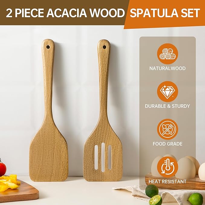 2 Pcs Wooden Cooking Utensils Set ，Wooden Spoons for Cooking,