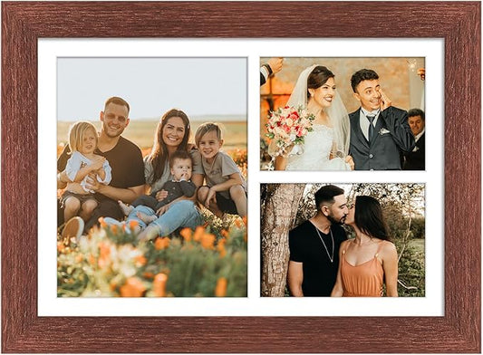 11x16 Picture Frame Display 3 opening Picture Frame 5x7 and 8x10 Collage,Multi Photo Frame with Mat,Plexiglass,Horizontal and Vertical Formats for Wall Decor,Walnut Wood Grain
