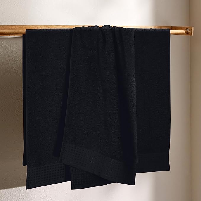 GLAMBURG Ultra Soft 4 Pack Oversized Bath Towel Set 27x54 inches, 100% Cotton Bath Towels, Highly Absorbant Compact Quickdry & Lightweight Towel, Ideal for Gym Travel Camp Pool - Black