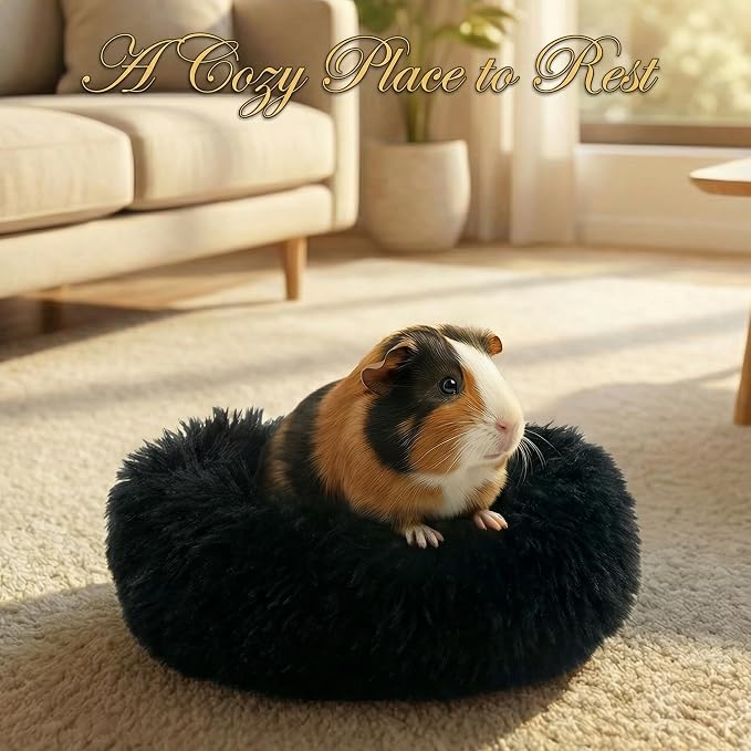 Guinea Pig Bed for Small Animal for Dwarf Rabbits/Hamster/Hedgehog/Ferrets | 11.8 Inch Small Animal Beds Washable，Hideout Soft & Comfortable Donut Bed,Black